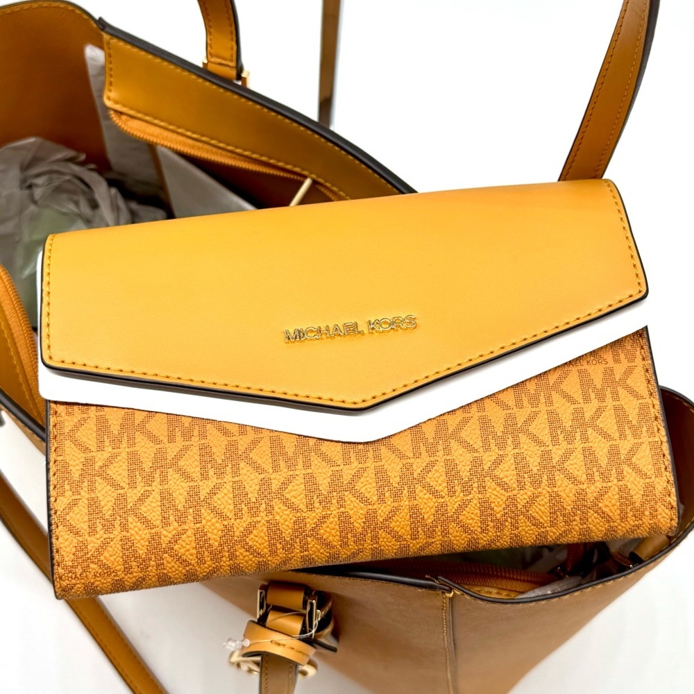 Michael Kors Charlotte LG Tote Bag 3 IN 1 Leather Shoulder Bag Cider - Picture 9 of 13